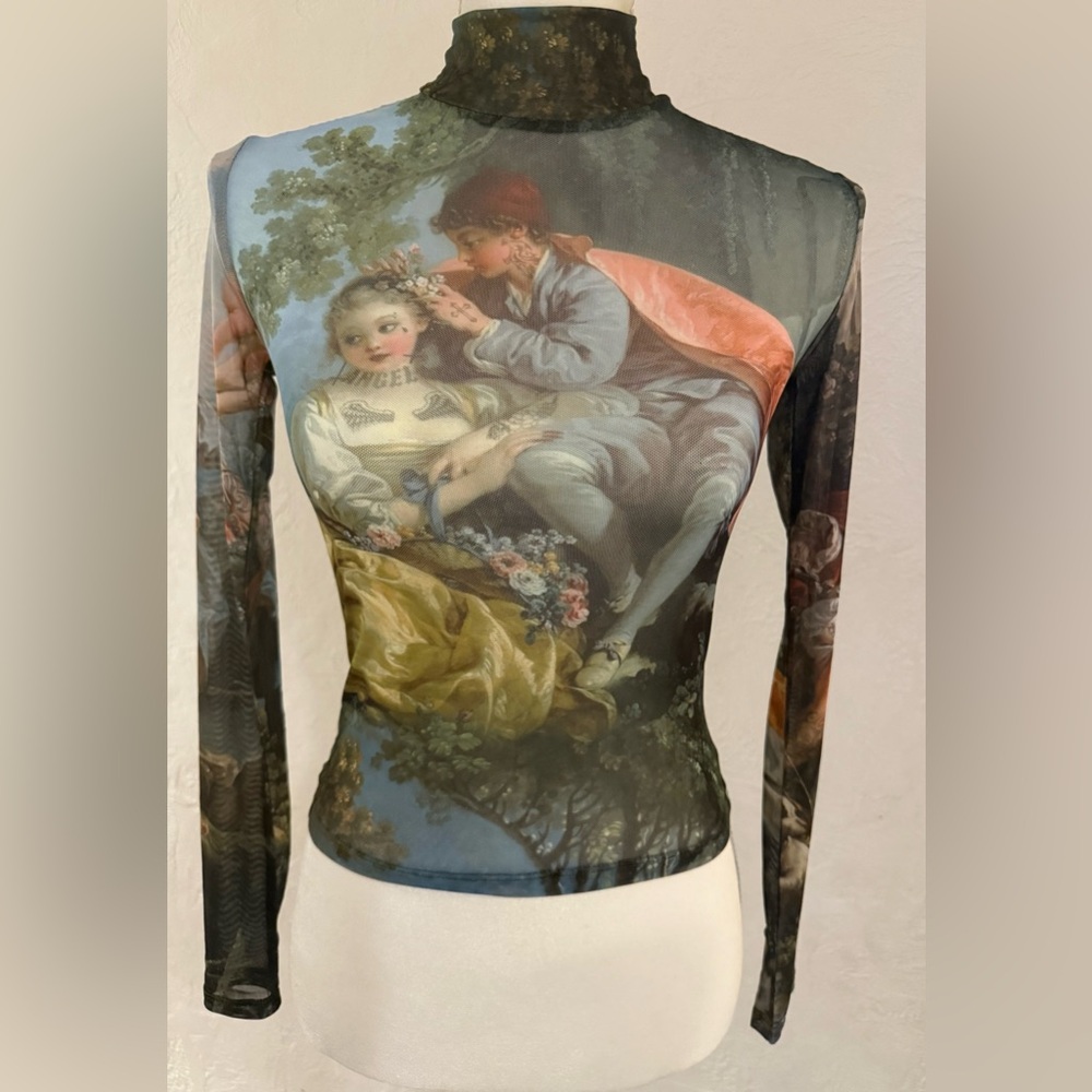 NWT Current Mood Long Sleeve Mesh Da Vinci Top - Black, Blue, Pink, Yellow